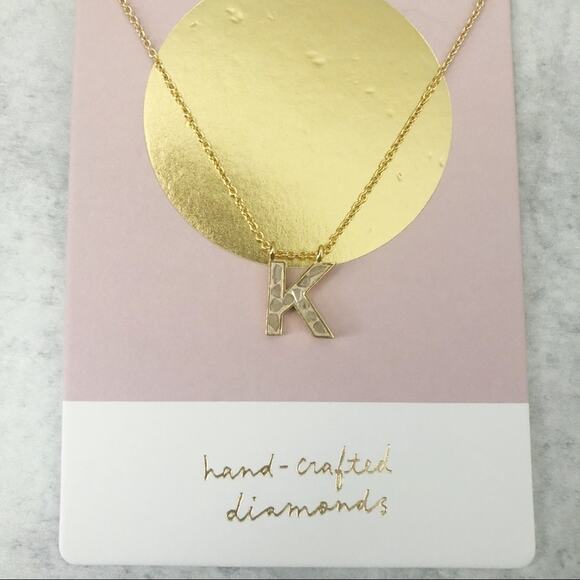 Anthropologie Joya Deco Diamond Monogram Pendant Necklace Letter K NEW - Picture 2 of 9